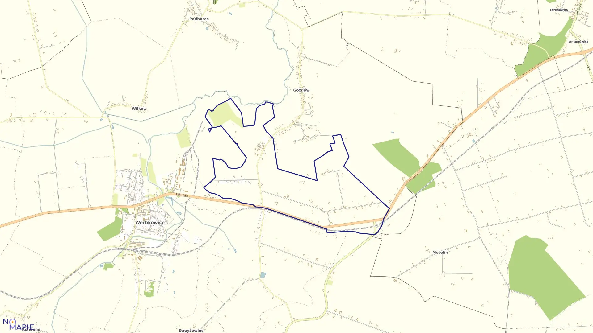 Mapa obrębu Gozdów-Alojzów Kolonia w gminie Werbkowice