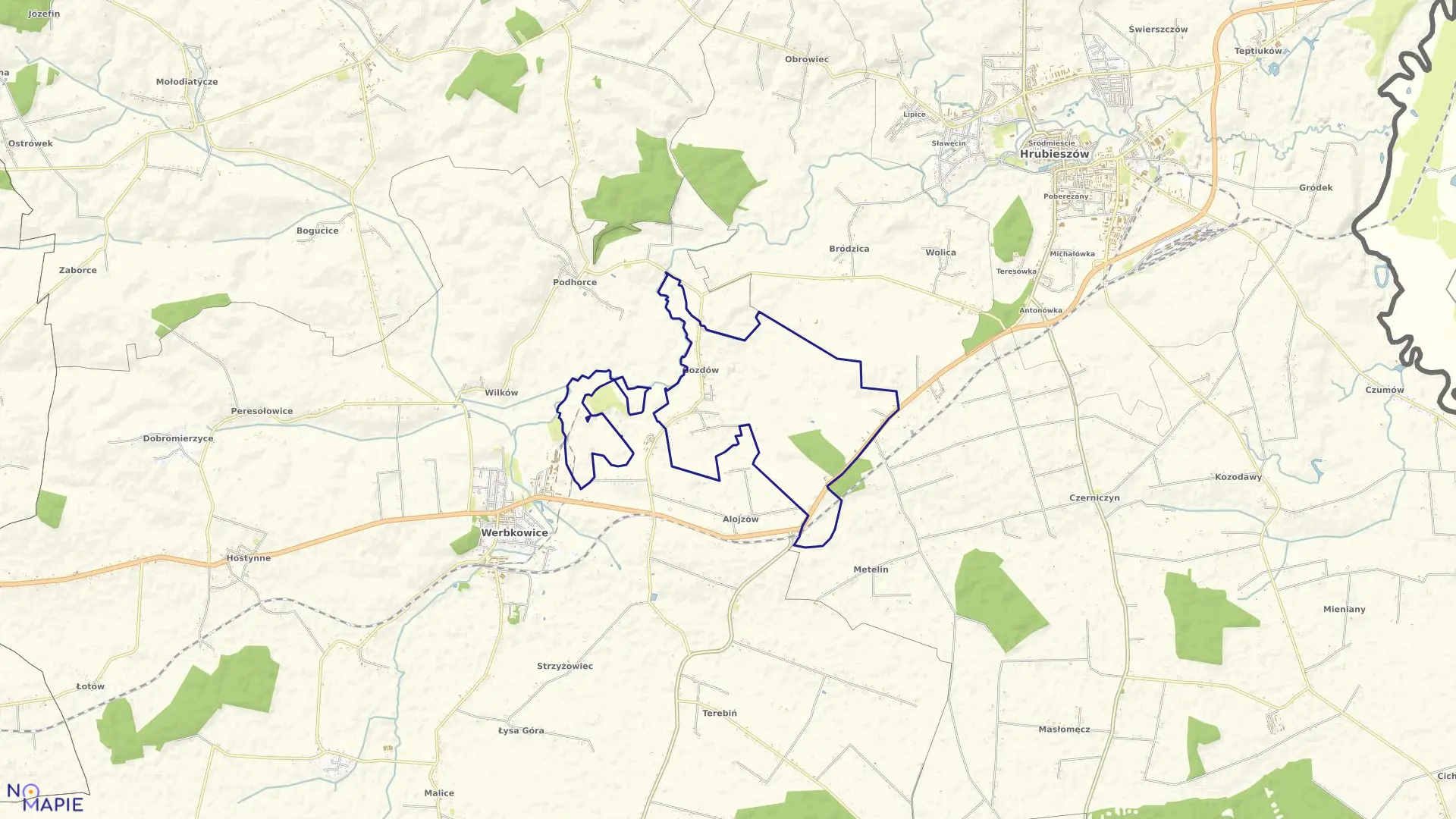 Mapa obrębu Gozdów w gminie Werbkowice