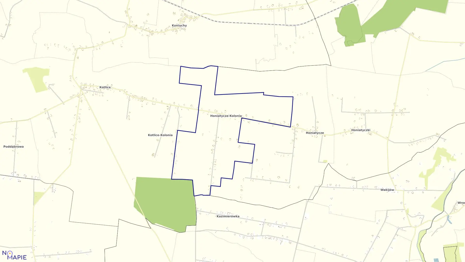 Mapa obrębu Honiatycze Kolonia w gminie Werbkowice