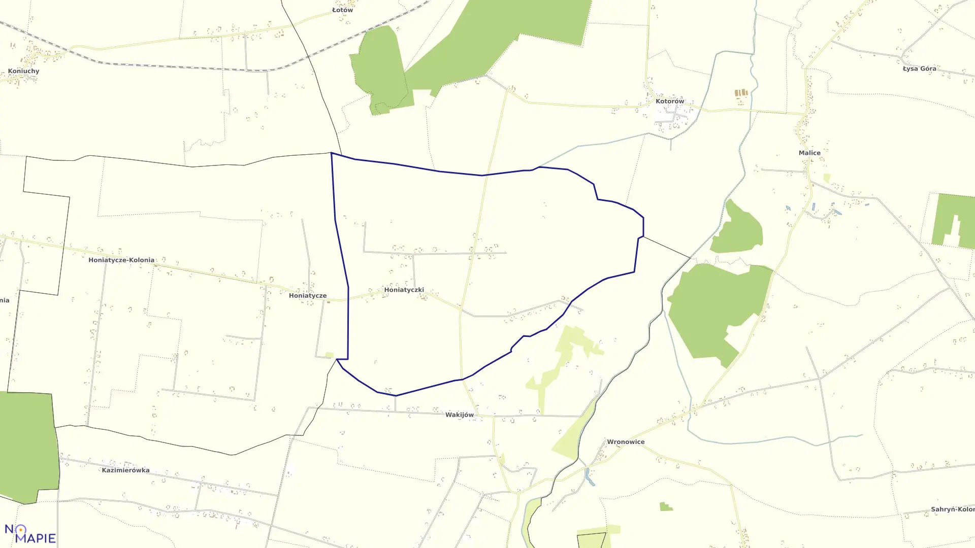 Mapa obrębu Honiatyczki w gminie Werbkowice