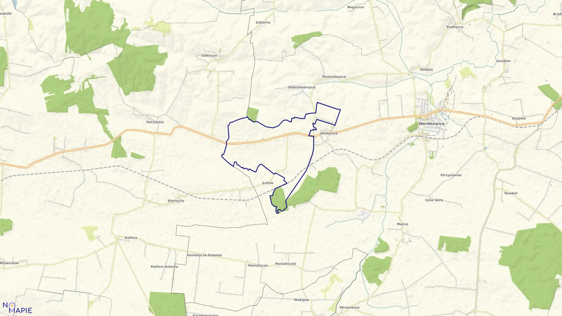 Mapa obrębu Hostynne Kolonia w gminie Werbkowice