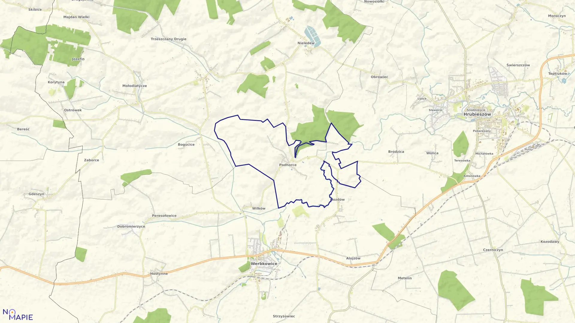 Mapa obrębu Podhorce w gminie Werbkowice