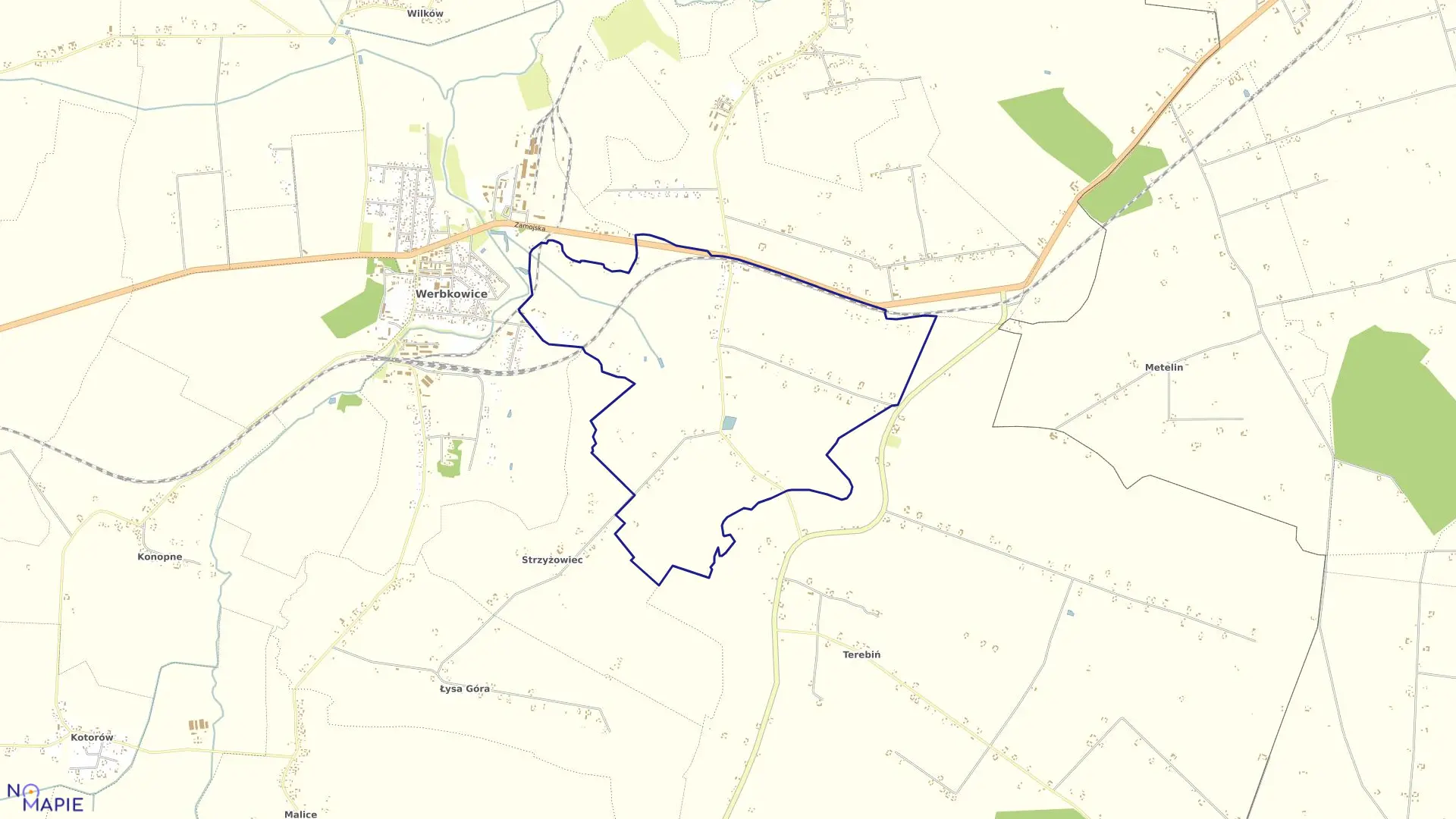 Mapa obrębu Terebiniec w gminie Werbkowice