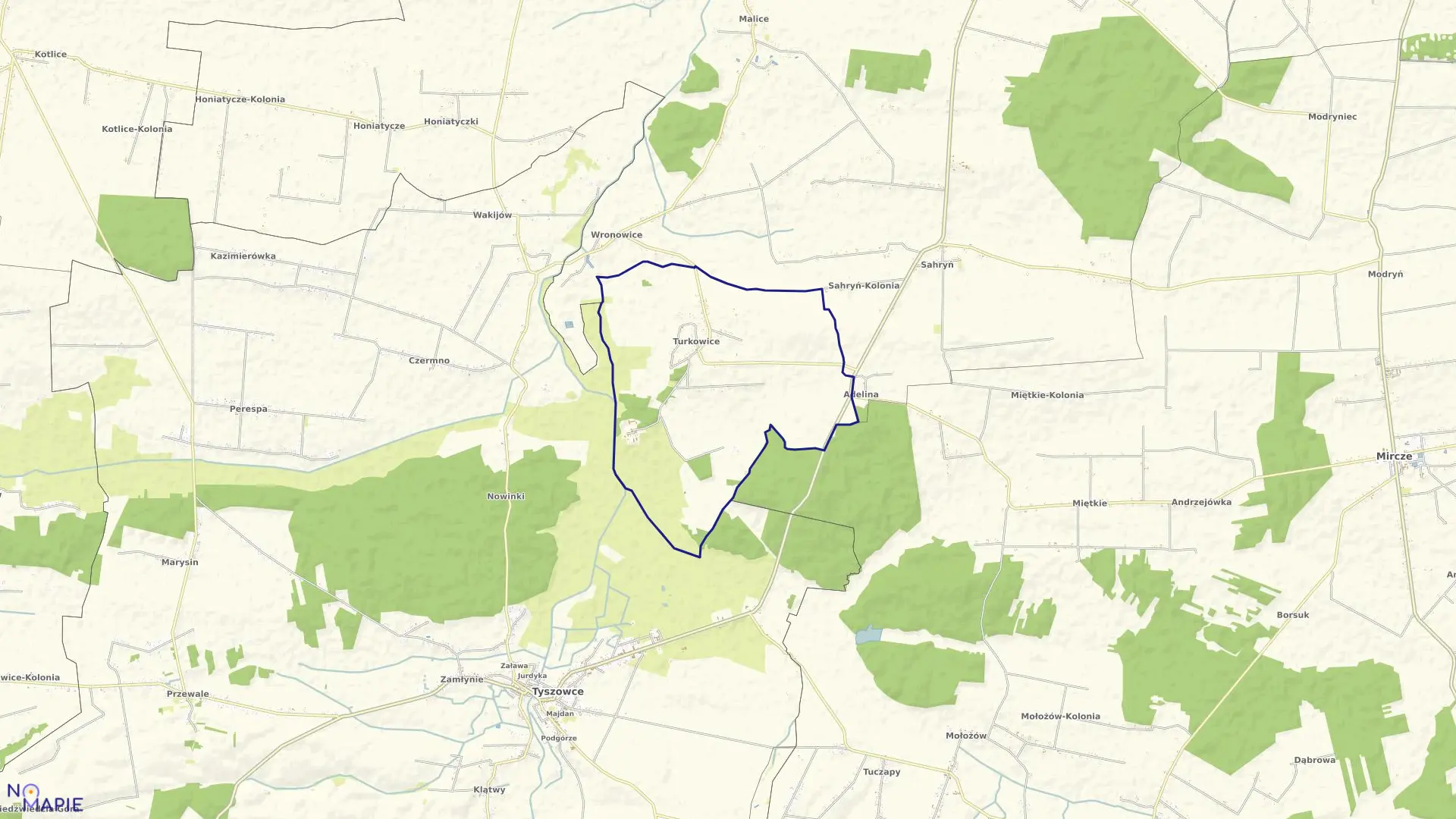 Mapa obrębu Turkowice w gminie Werbkowice