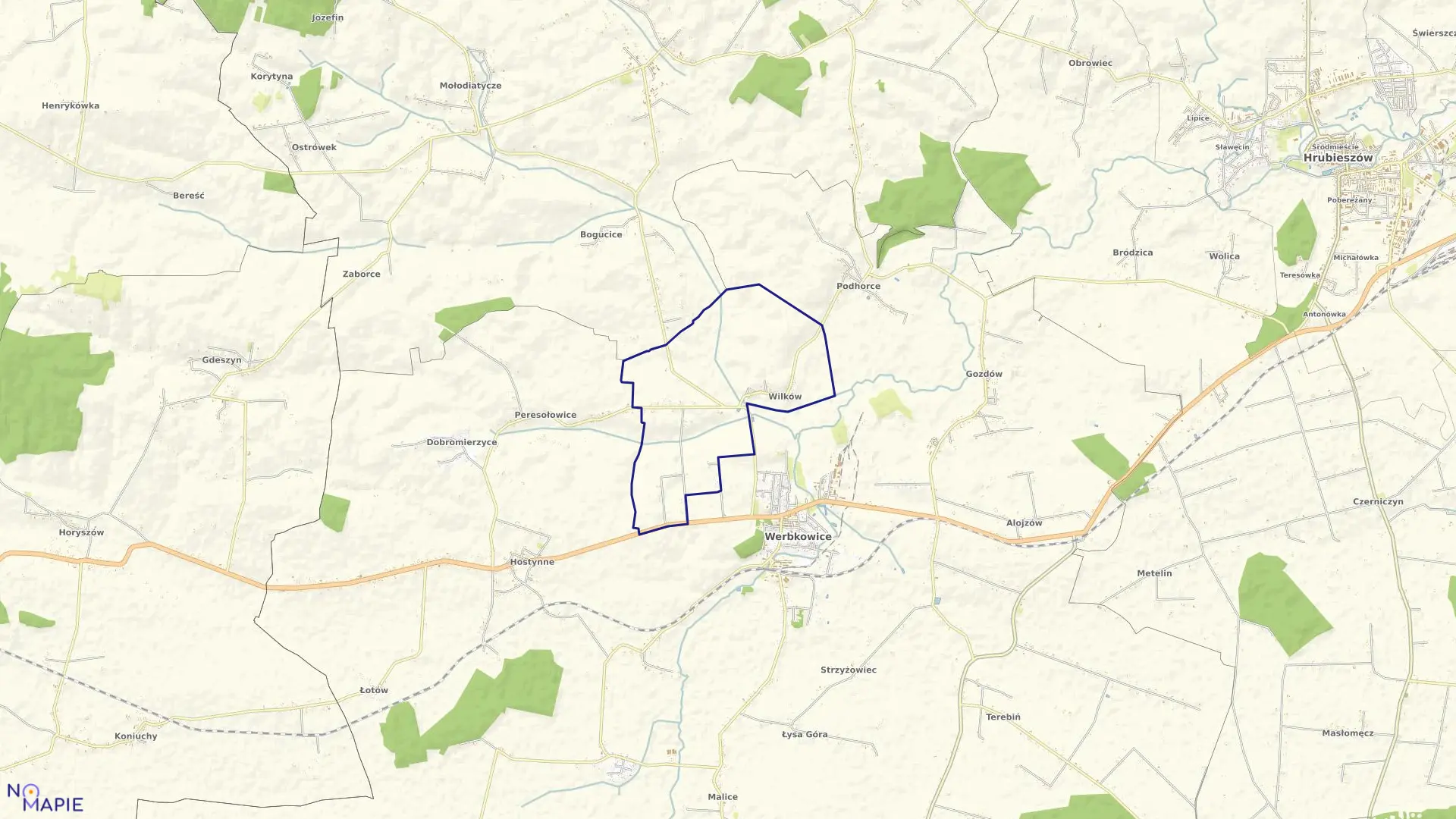 Mapa obrębu Wilków w gminie Werbkowice